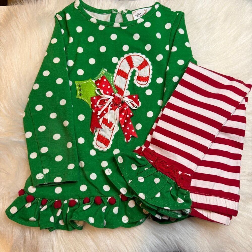Rare Editions Toddler Girls Green Candy Cane Top & Leggings 2-pc Set 4T Preowned